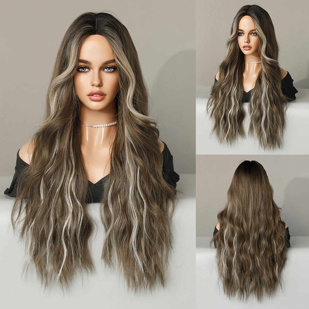 

Женские длинные волосы 60 см, длинные вьющиеся волосы, волнистые волосы, имитация волос, натуральная красота, декоративный головной убор, парик 60cm 23.62inch коричневый