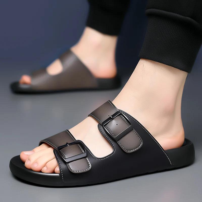 Summer Male Comfortable Luxury Sandals Fashion Casual Outdoor Beach Slippers Breathable Wading Shoes Leather Men Sandals hombre