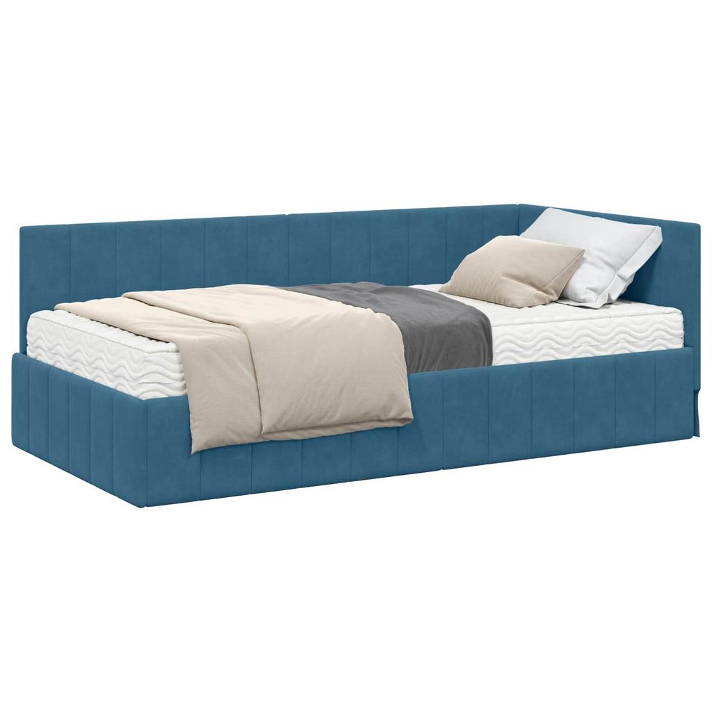 Corner Bed Frame with Mattress and Headboard 2 pcs Blue Velvet