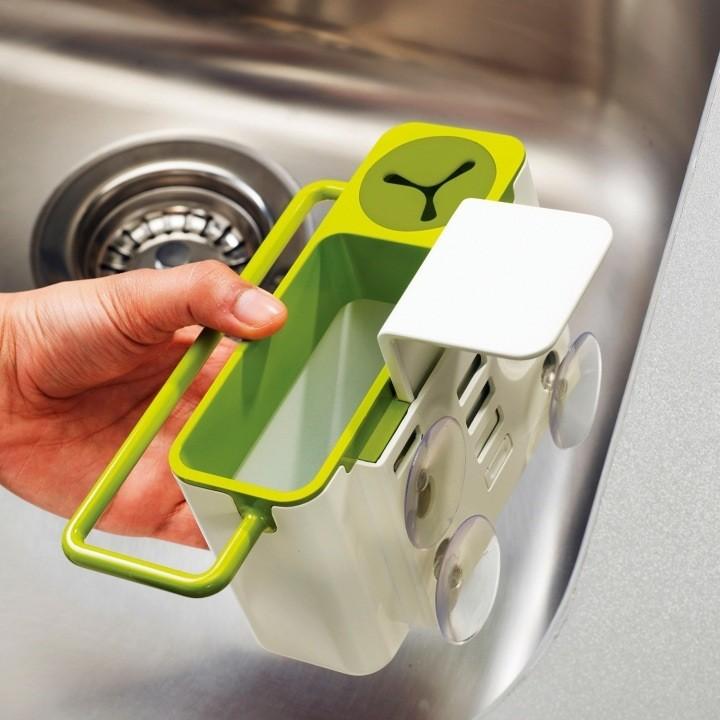 Stylish Green With White Suction Cup Base Kitchen Brush Sponge Holder For Easy Draining