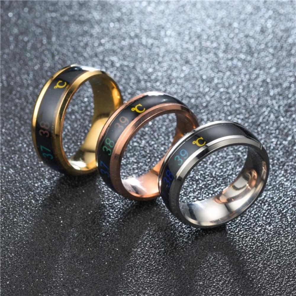 1PC Intelligent Temperature Sensitive Titanium Steel Mood Ring In 5 Colors for Women and Men, Waterproof Emotion Feeling Jewelry