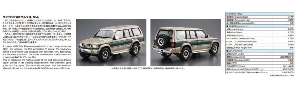 Aoshima Bunka Kyozai The Model Car Series 107 Mitsubishi V43W Pajero Super Exceed 1991 Plastic Model Kit Co., Ltd. (AOSHIMA) 1/24 No.