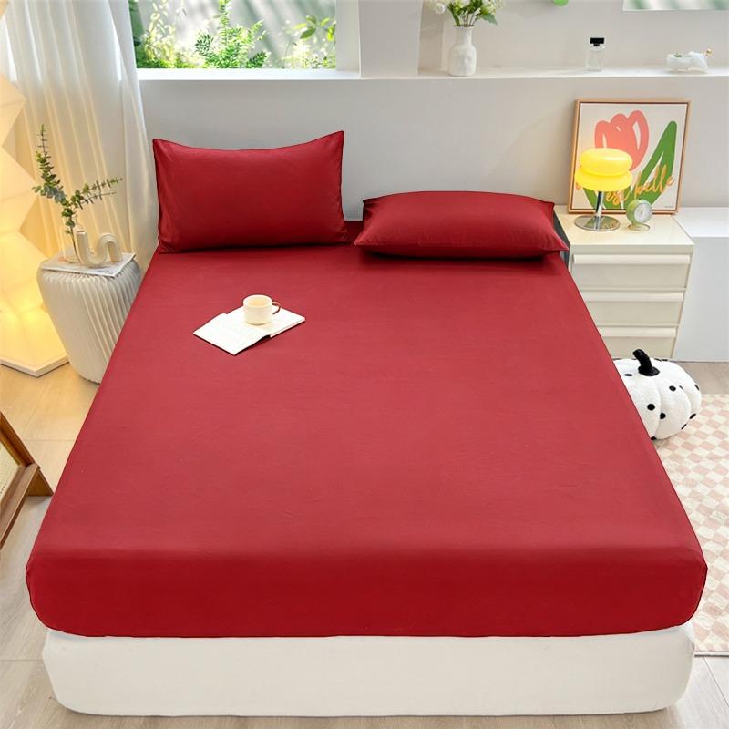 Solid Color Brushed Fitted Sheet Set Simple Mattress Protector Soft Breathable Bed Cover for Home Bedroom