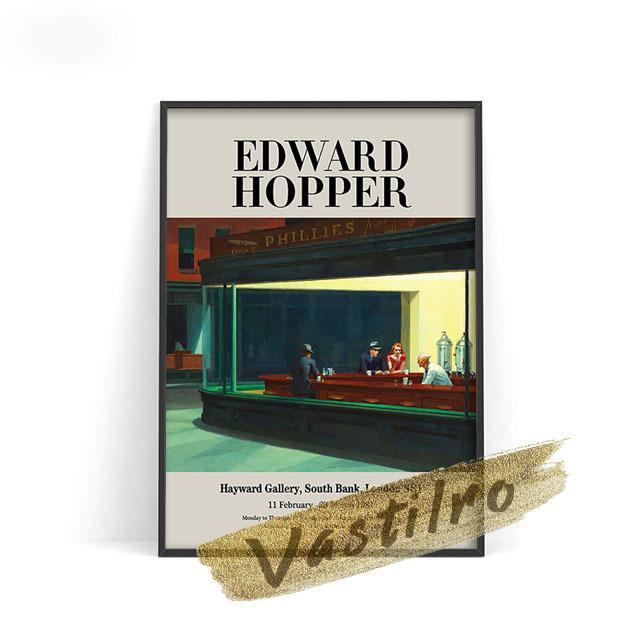 Edward Hopper Exhibition Museum Poster Nighthawk Retro Wall Art Oil Painting "Morning Post" New York News