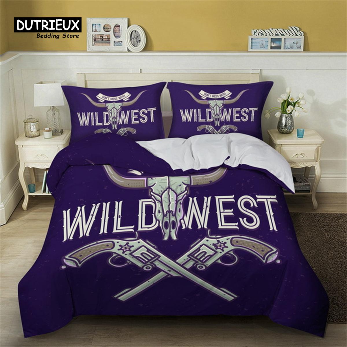 

Comforter Western Cowboy Traditional Rodeo Hat Bedding Set King For Kids Boys Teens Microfiber Sunset Scenery Comforter (quilt)-EU Single(135*200cm)3pcs