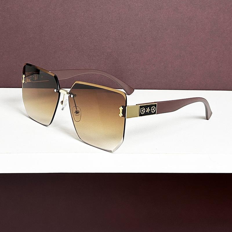 Sunglasses Women'S High-End Sense Rimless Trimmed Pattern Glasses Loner Voe Fashion Casual Sunglasses