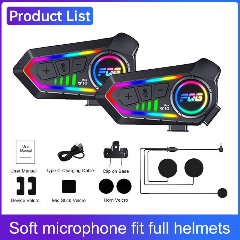1/2pcs Bluetooth 6.0 Motorcycle Intercom Helmet Headset Waterproof with LED Lighting Effect Supports Third-Party Connection