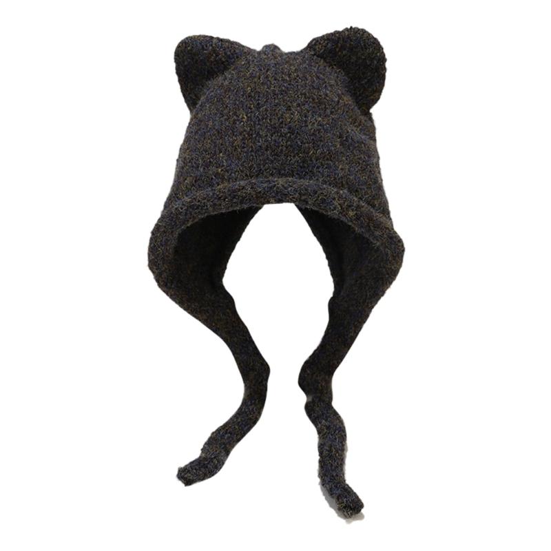 Unisex Solid Color Crochet Hat Cat Kitten Ear Shape Hat Warm Fluffy Winter Crochet Warm Skiing Supplies for Adult Teens