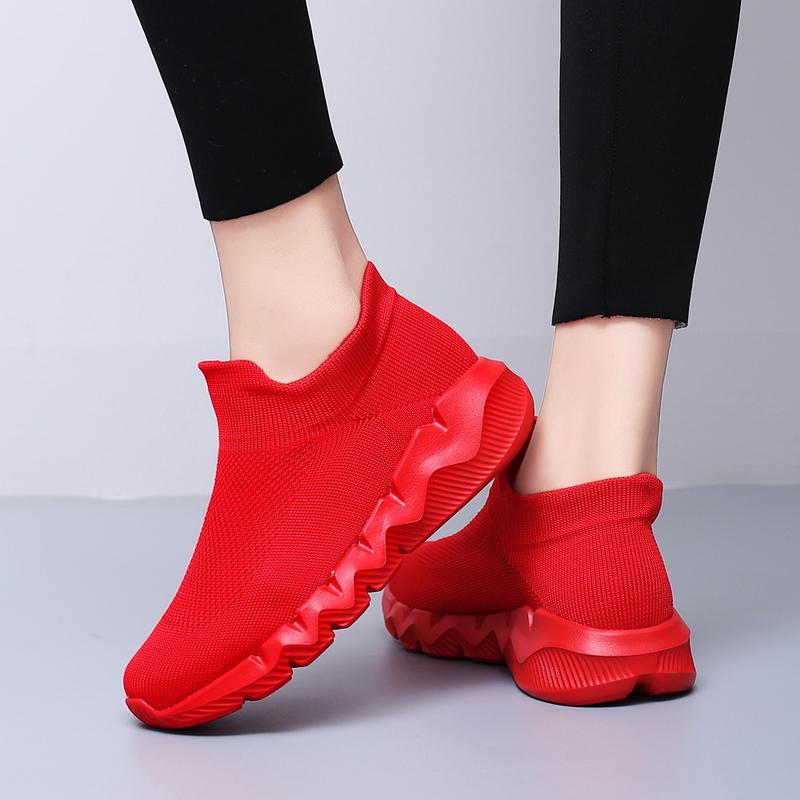 Fashion Red Sneakers Male Size 35-48 Breathable Knit Socks Shoes Woman Slip-On Platform Women's Sports Shoes Zapatillas De Mujer