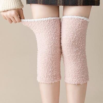 Winter Coral Fleece Knee Pads Women Soft Warm Thicken Plush Leg Arthritis Kneepad Solid Fur Knee Warmer Lady Knee Protector
