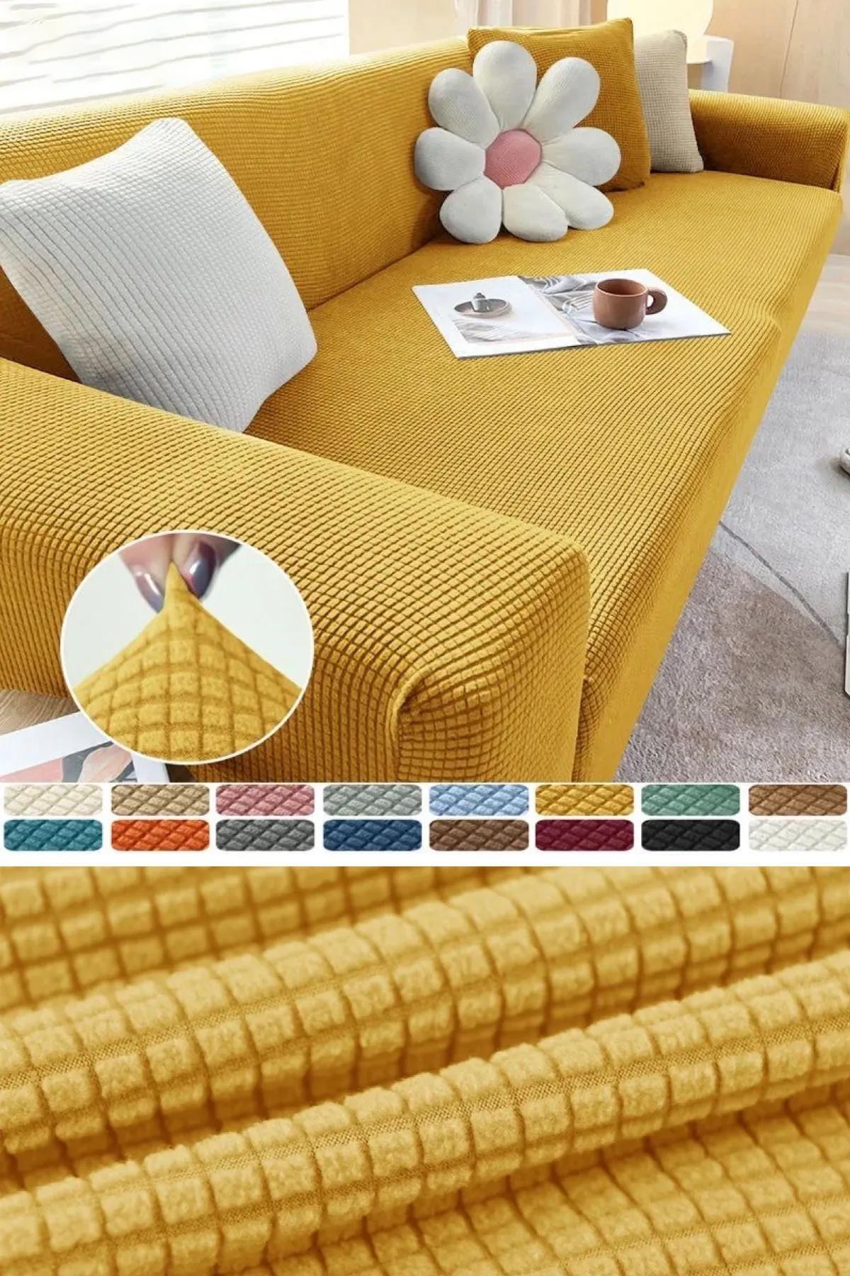 

Лайкра, стрейч, эластичный, гибкий, с квадратным узором, трехместный чехол для дивана, чехол для дивана, домашний текстиль, горчичный