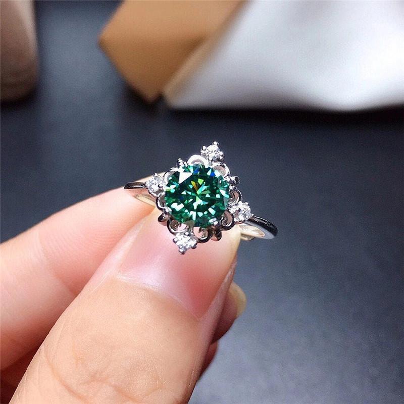 Sterling Wedding Rings for Women Green Cubic Zircon Fashion Elegant Finger Accessories Party Gift New Jewelry