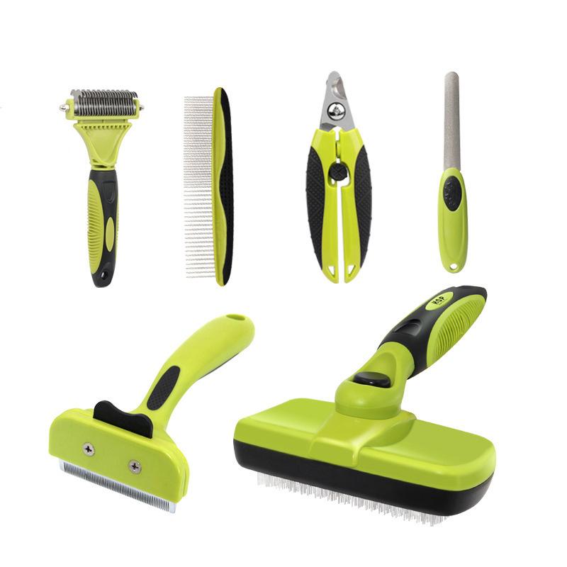 Pet Grooming Set: Detangling Comb, Straight Comb, Nail Clippers, File, Hair Removal Knife, Hair Removal Comb - 6 Pieces