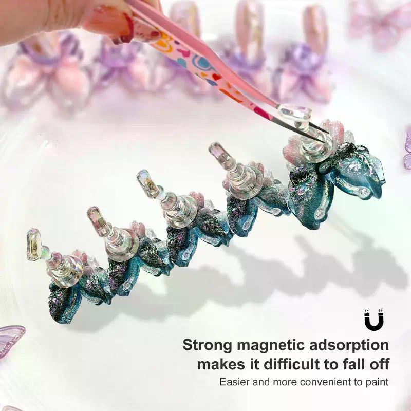 5pcs/set Aurora Butterfly Magnetic Nail Tip Display Stand For Manicure Press-On Nails Training Gel Nail Polish Nail Tip Display