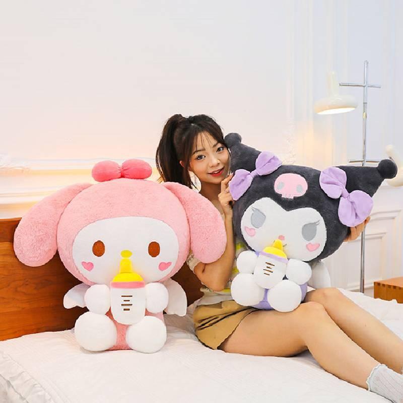Large Cute Melodic Plush Toy With Bottle Style Kuromi And My Melody For Girls