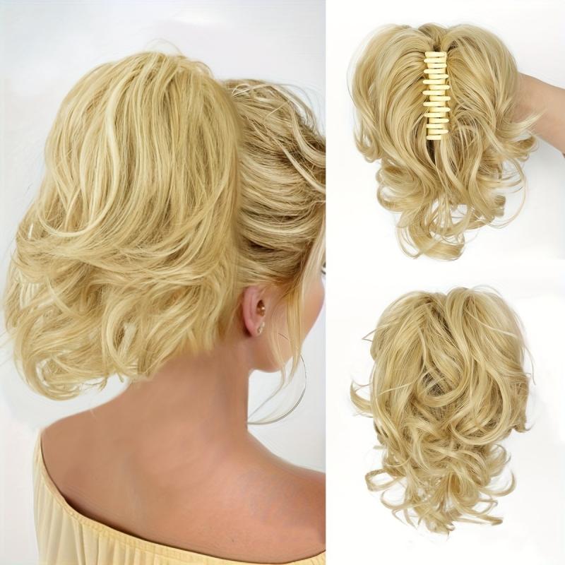 Clip per Capelli Sintetici Corti Ricci Folti Estensioni per Capelli Coda di Cavallino Piccolo Artiglio per Coda di Cavallo Capelli Finti su Clip Parrucca Ondulata per Donne