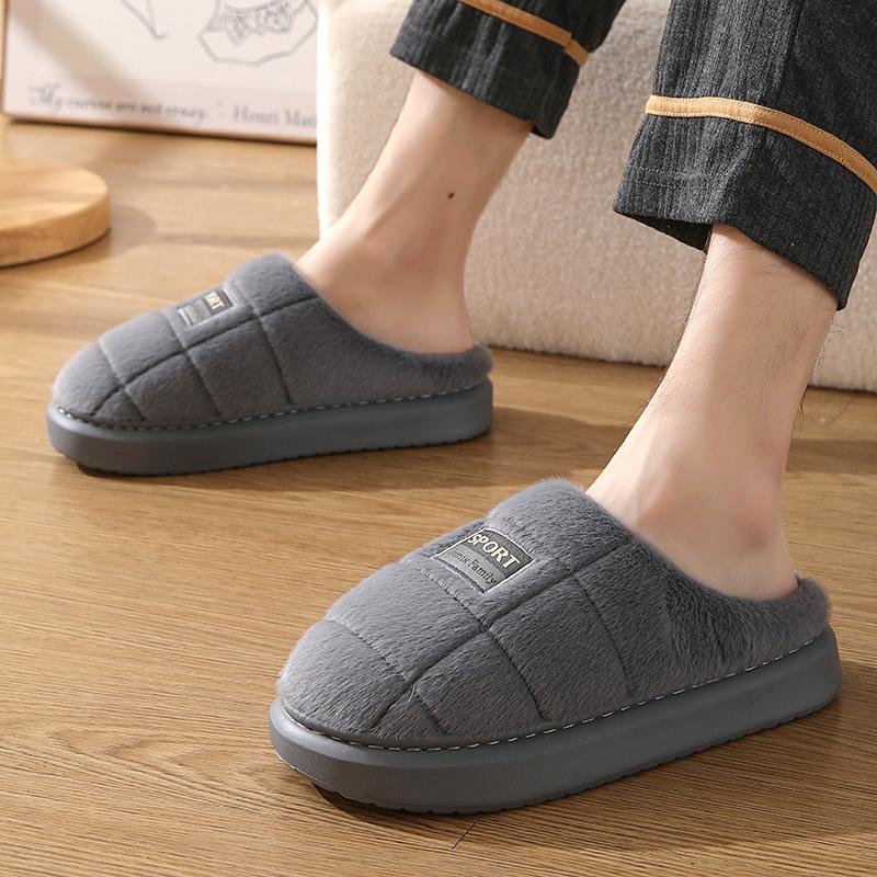 2024 Men's Extra Large Winter Cotton Fur Slippers with Thick EVA Sole