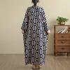DIMANAF 2025 Women Plus Size Spring Long Dress Loose V-Neck Printing Vintage Casual Floral Oversize Long Sleeve 5031