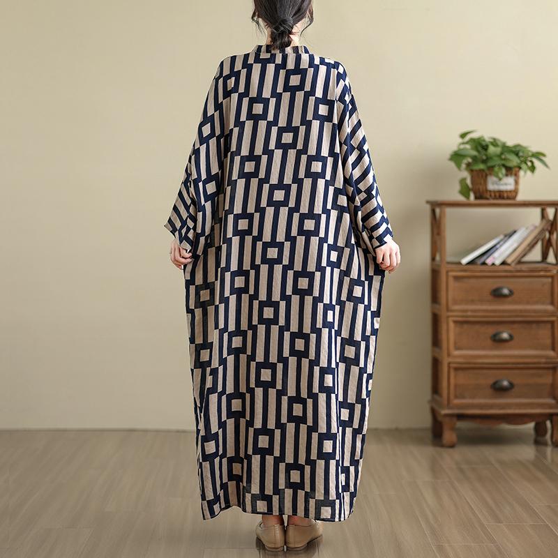 DIMANAF 2025 Women Plus Size Spring Long Dress Loose V-Neck Printing Vintage Casual Floral Oversize Long Sleeve 5031