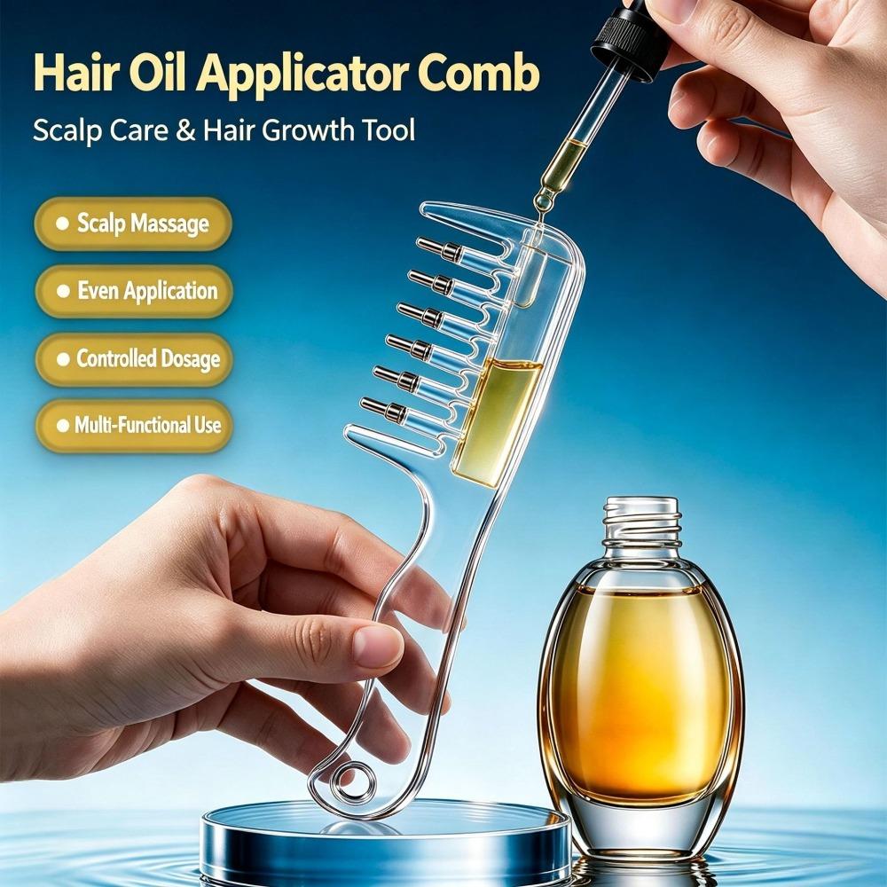 Scalp Hair Oil Applicator Comb, Elastic Roller Ball Liquid Guiding Massage Comb for Hair Growth Anti‑Hair Loss Essential Oil Hair Care Tool