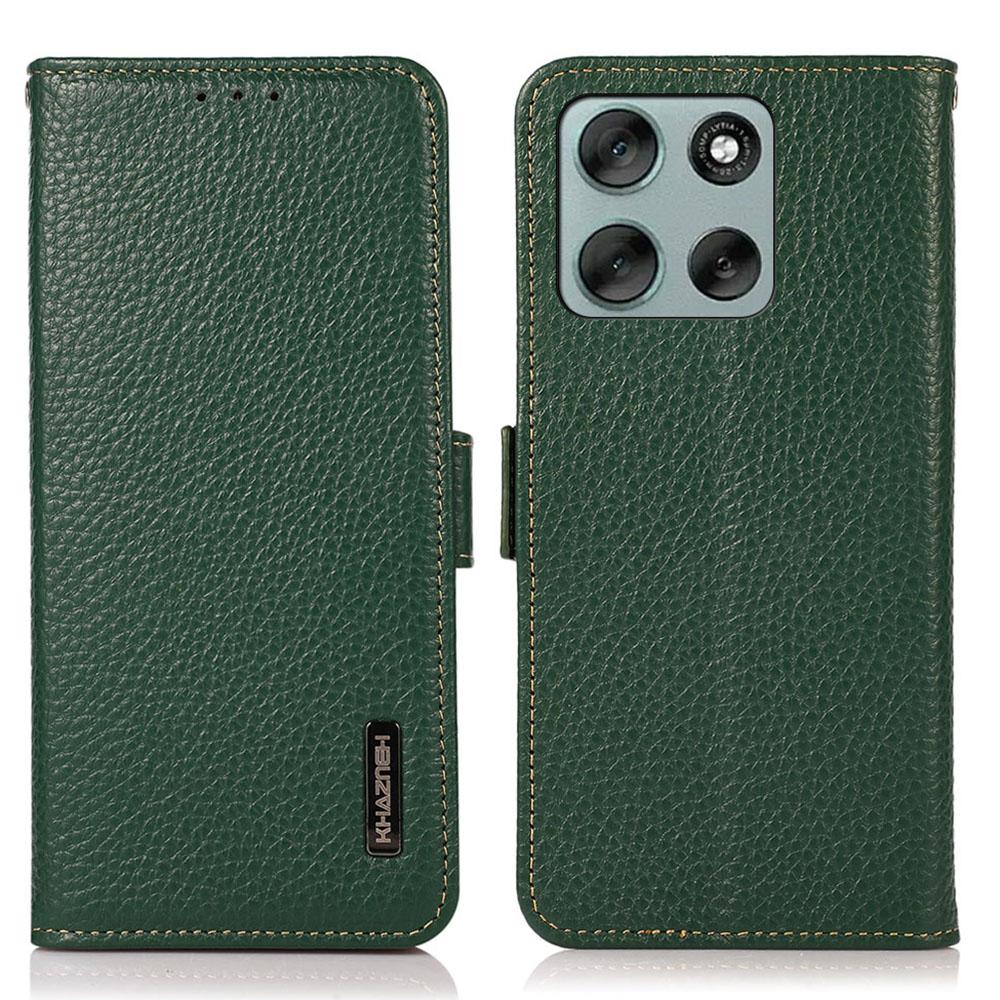 

KHAZNEH for Motorola Moto G56 5G Phone Case Genuine Cow Leather Cover RFID Blocking Green