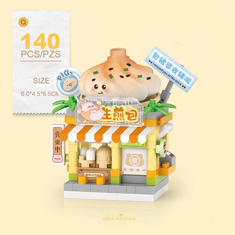 

Idea Panda Mah-Jong Club Grocery Store Nanobrick City Street View Micro Diamond Block Fried Buns Shop Bookstore Build Blocks Plaything