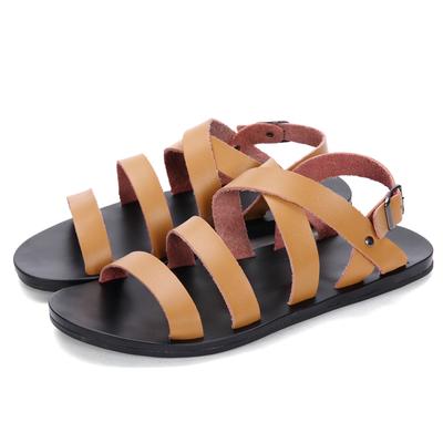 Sandalias para hombre, sandalias romanas de verano, zapatillas de cuero tejidas a mano, cómodas, de color sólido, con punta abierta, de cuero, nuevas para hombre