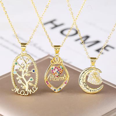 Hot Sale Sparkling Romantic Pendant Mother's Day Birthday Party Mom Letter Necklace Gold Plated Inlaid Zircon Charms Gift