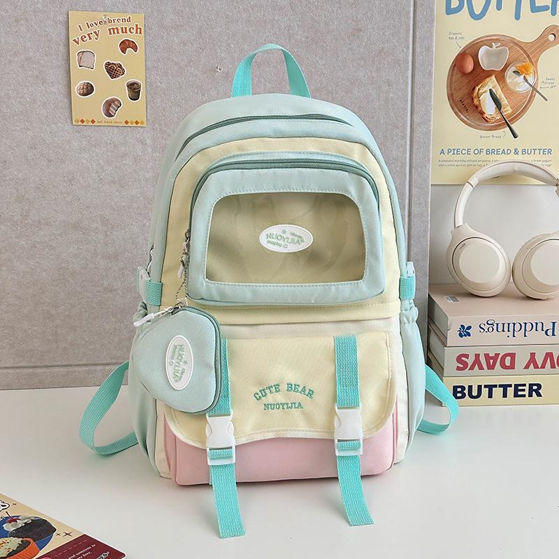 

School bag for children, primary school students, grade fresh and cute backpack, sweet wind contrasting color transparent layer, bar pain bag