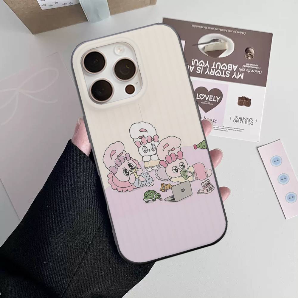 

Cute Cartoon Esthers Bunny Phone Case For IPhone 17 16 15 14 13 12 11 Corrugated Frosted Soft Cover Anti-Slip iPhone 15pro max