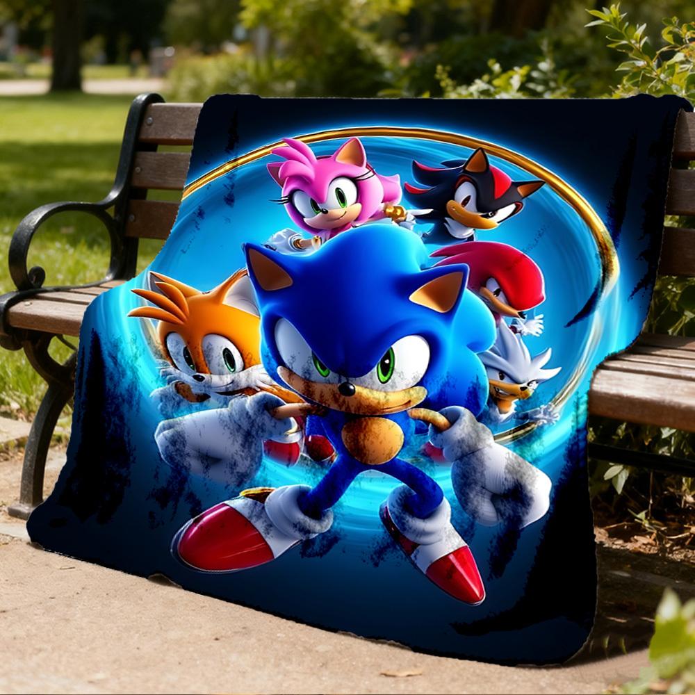 1 pezzo Coperta di flanella personalizzata Sonic per esterni, Morbida, Leggera coperta di flanella personalizzata, Stampa digitale,