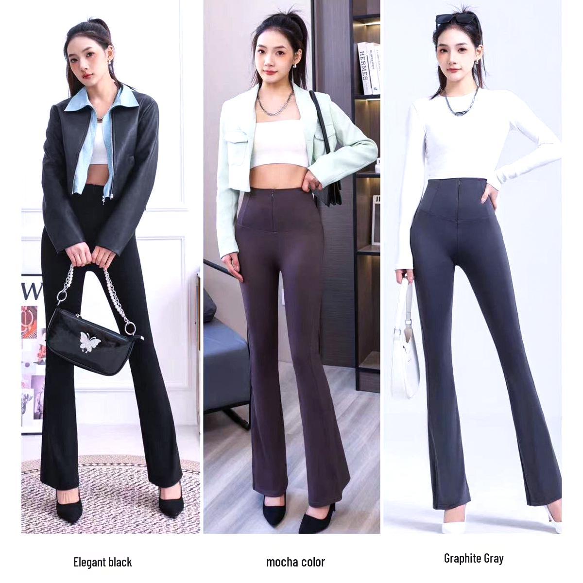 

Брюки клеш с высокой посадкой, задним карманом на молнии и контролем живота для женщин - Дизайн для подъема бедер и удлинения ног для весны и осени XXL: Waist 140-160