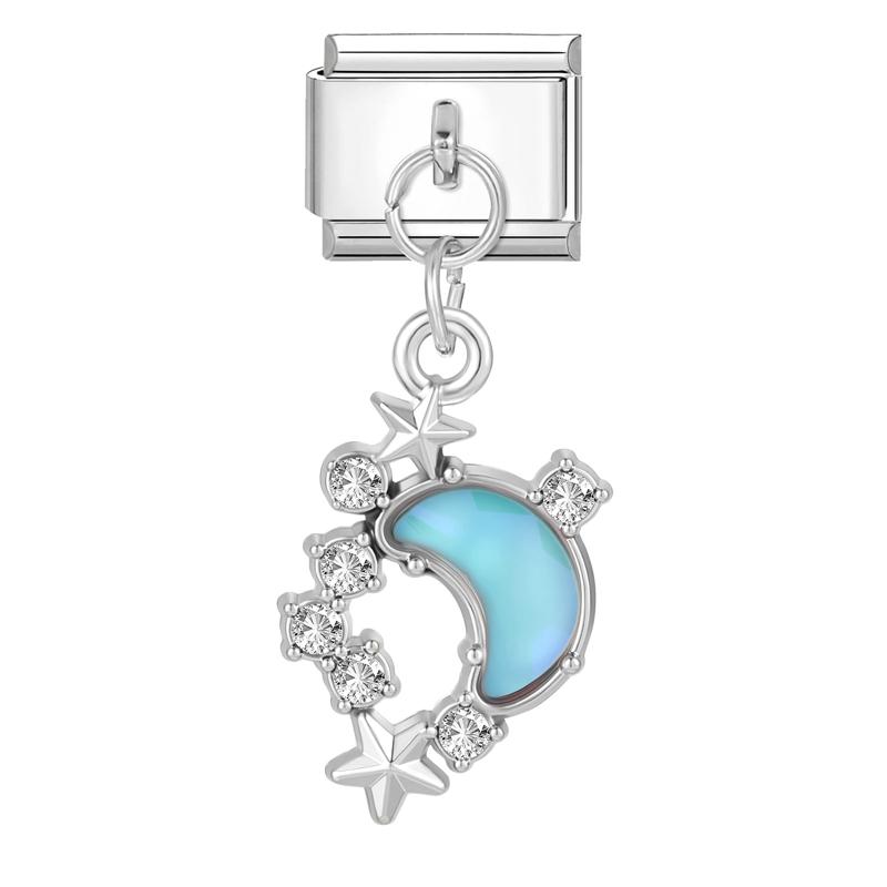 Crystal Moon Butterfly Rose Star Bow Cats Pendant Italian Charm Link Fit 9mm Stainless Steel Bracelet Women Jewelry DIY Making