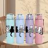 1PC Black White Cat Silhouette Group Print 750ml Color Plastic Sports Water Bottle Leakproof Flip Straw Lid Suitable for Sports Office Home Use