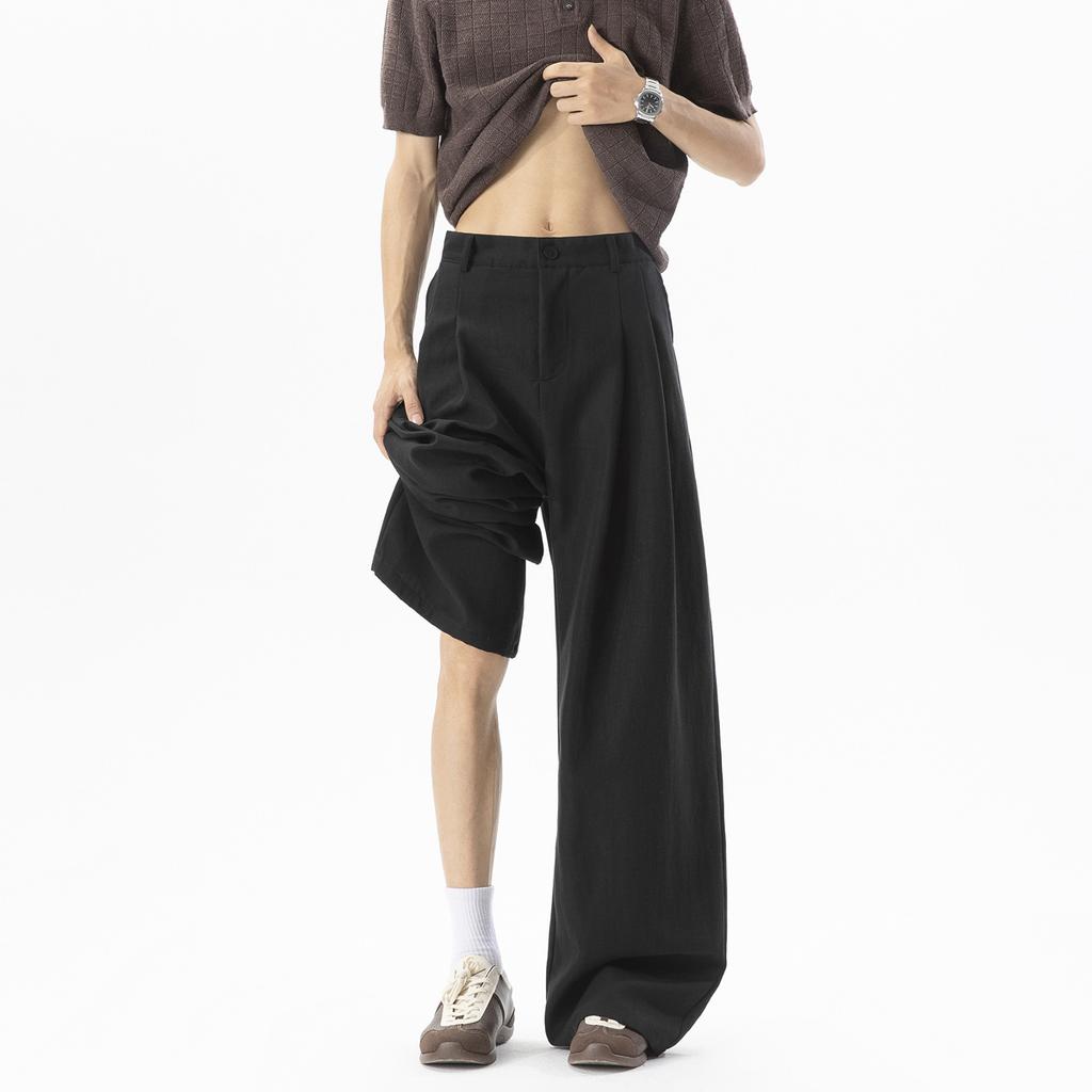 Linen scimitar pants summer new loose wide-leg pants refreshing breathable straight pants minimalist wind mopping pants
