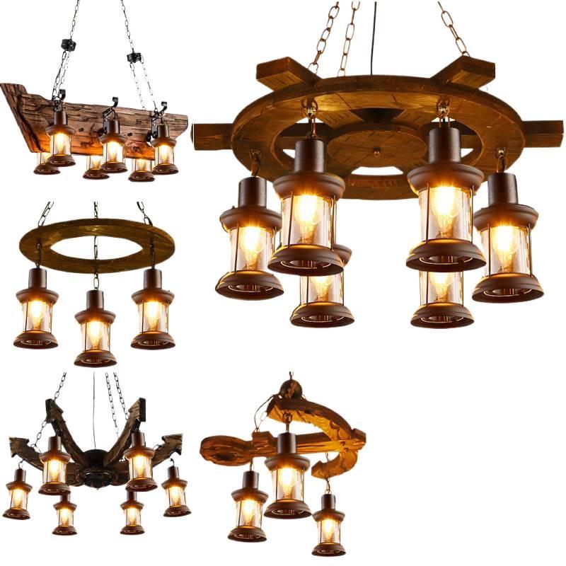 Vintage Industrial Wood Chandelier for Restaurants & Cafes