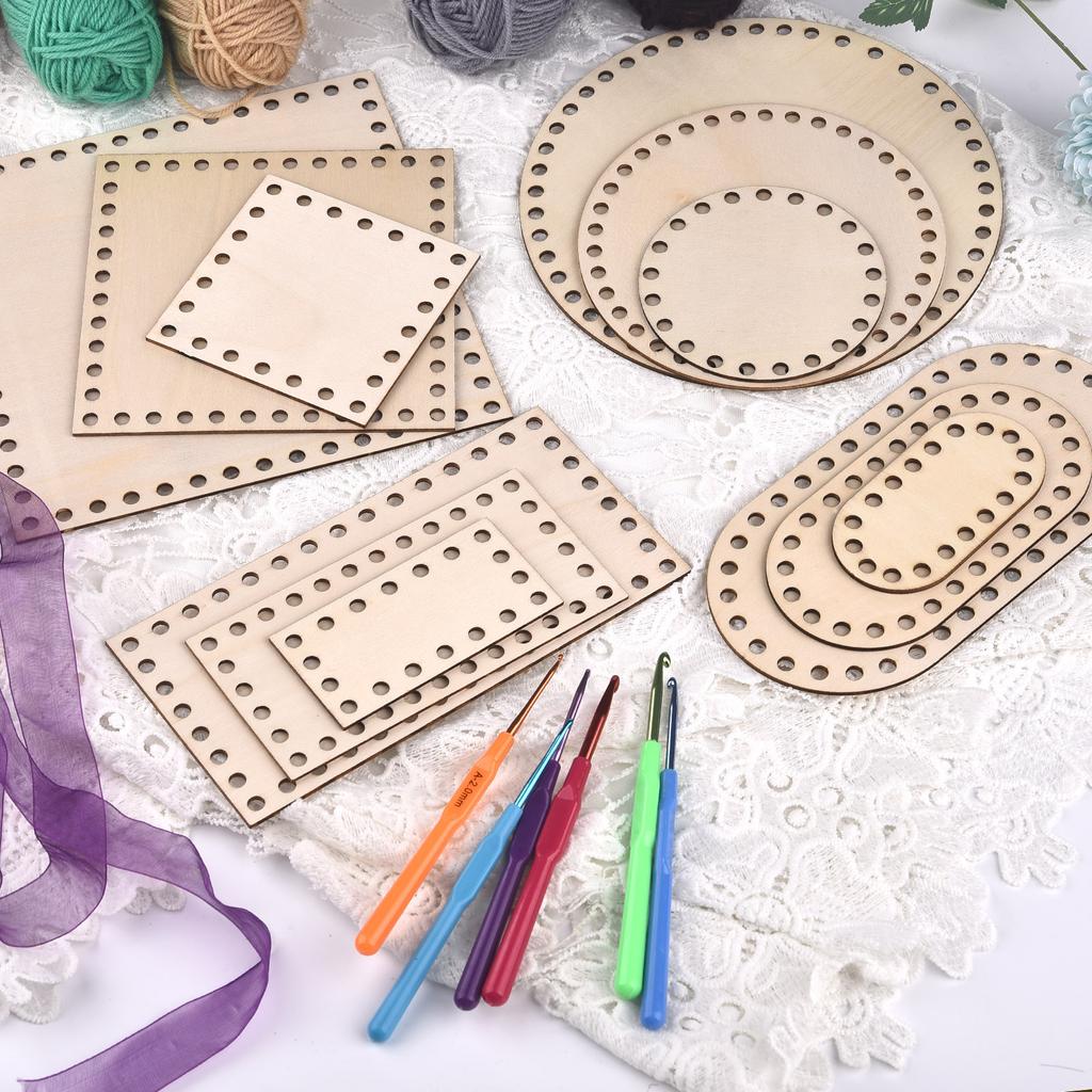 3pcs/Set DIY Basket Weaving Supplies Round Oval Solid Crochet Basket Wood Base Natural Wooden Basket Bottom For Craft Making