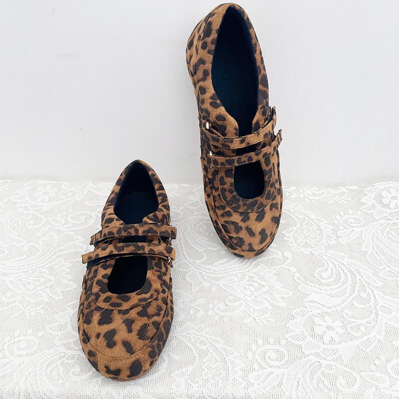 Retro Leopardendruck Innenhöhe Erhöhung Französische Mary Jane Schuhe Damen Frühling und Herbst neue Klettverschluss Ballerinas