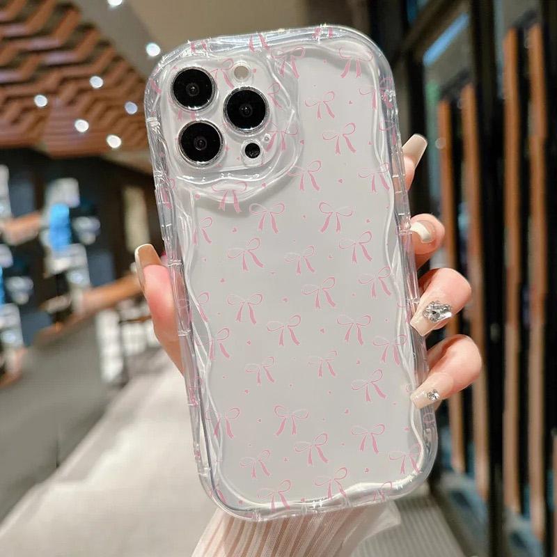 Clear Cream Case Bow Pattern Print Phone Case For Samsung Galaxy S26 S24 S25 S23 Ultra S22 S21 S20 Plus FE A35 A55 Soft Cover
