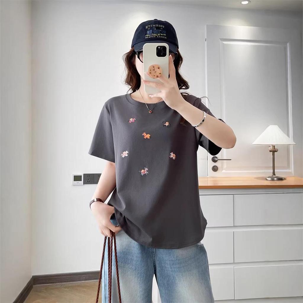 Plus Size Women's Cartoon Cotton T-Shirt, Round Neck, Short Sleeve, Slimming Fit