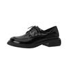 New platform fashion single shoes round head lace-up low top large size low heel casual square heel four seasons wear small leather shoes black