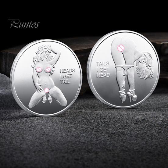 Sexy Women Coin Heads And Tails Date Night Coin Metal Double-Sided Lucky Token Adults Challenge Coin Prank Gift for Men Women Valentine's Day