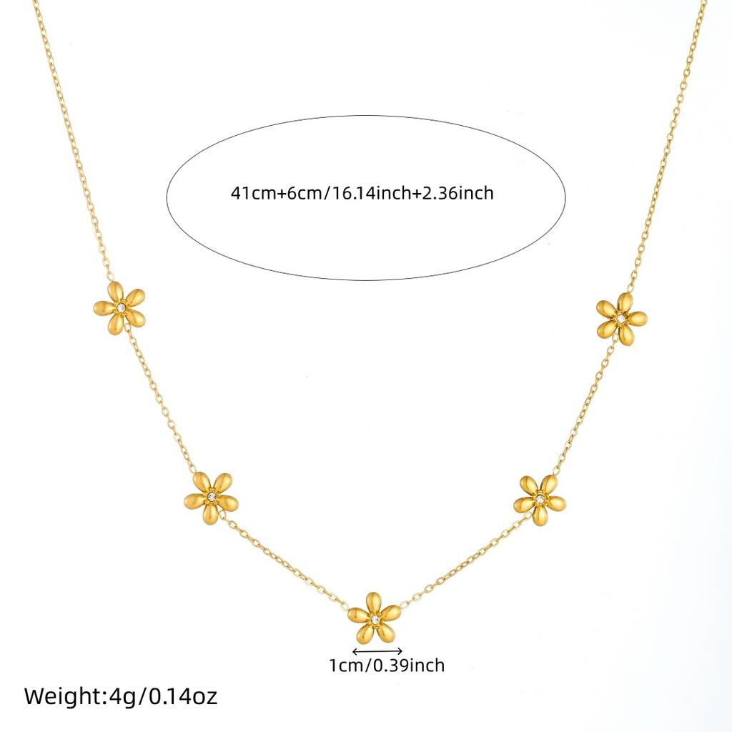 DIEYURO 316L Stainless Steel Golden Trend Simple Flower Inlay Zircon Necklace Earrings Bracelet Set For Women Jewelry Glamorous