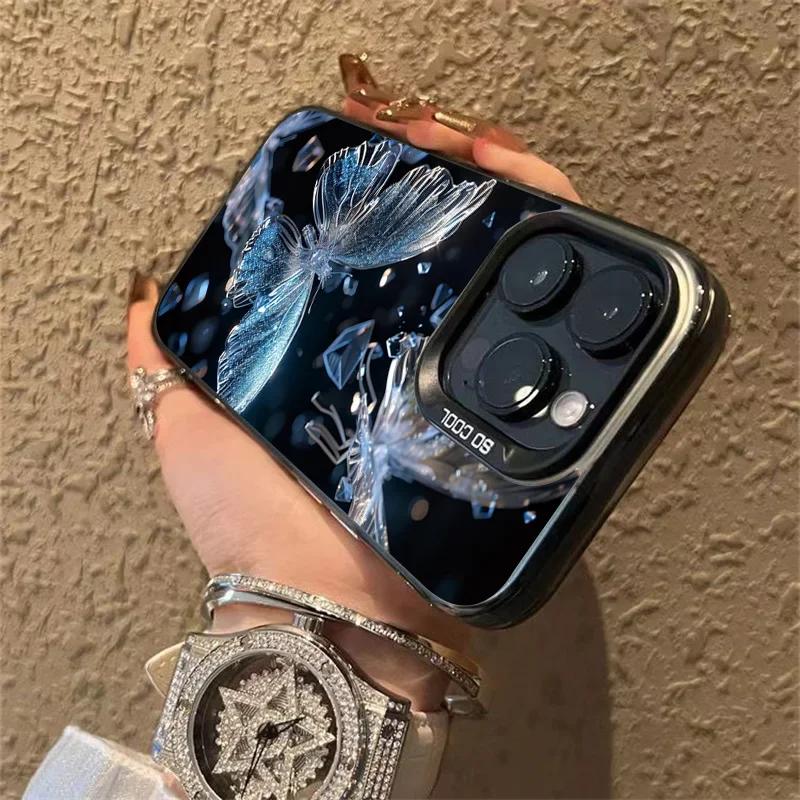 Aesthetic Butterfly Water Wave Shockproof Phone Case for IPhone 11 12 13 14 15 16 Pro Max XR XS X 7 8 Plus SE2 Matte Hard Cover