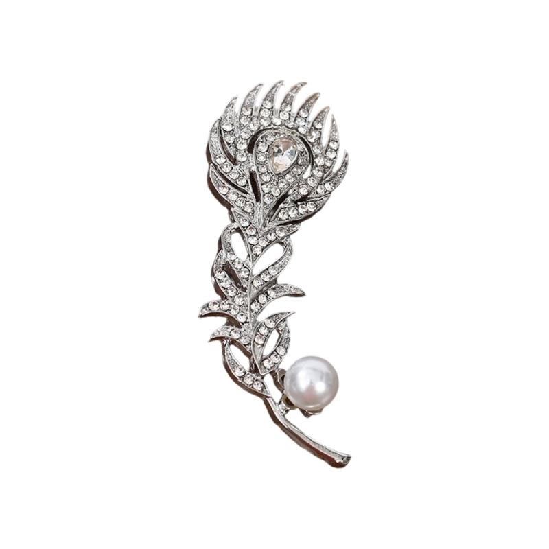 Vintage Style Peacocks Feather Brooch With Shimmering Rhinestones For Formal Event Fashion Clothing Accessories