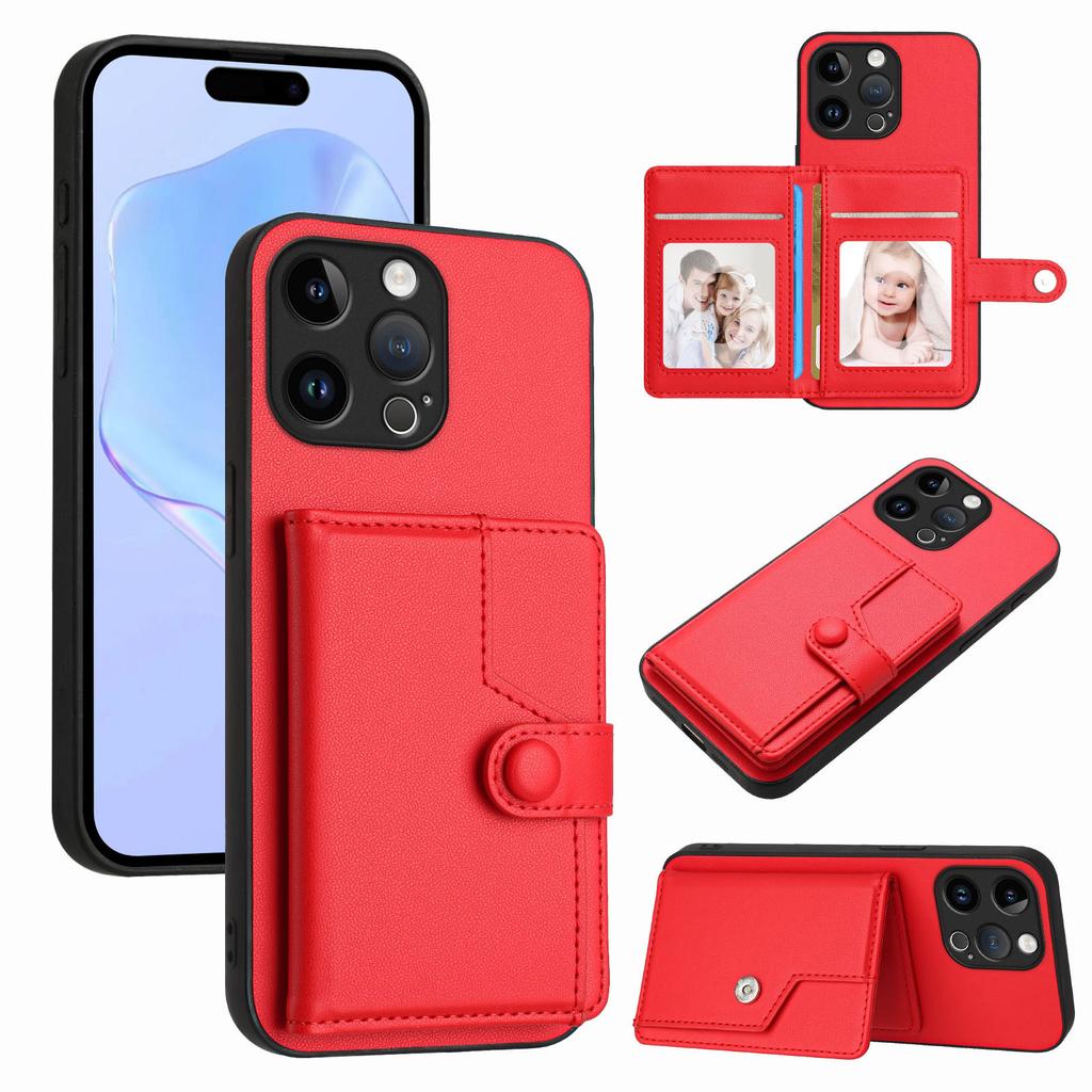 For iPhone 15 Pro Max Case RFID Blocking Card Holder Kickstand TPU + PU Leather Phone Back Cover