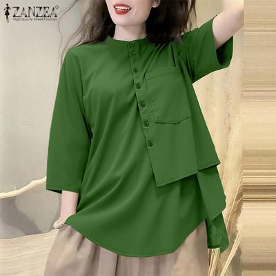 Damen Lässig Rundhals Halber Ärmel Locker Retro Bluse