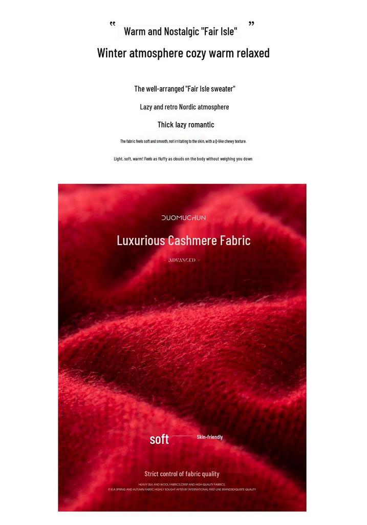 Thick Fair Isle Jacquard Half-High Collar Cashmere Wool Patchwork Sweater
