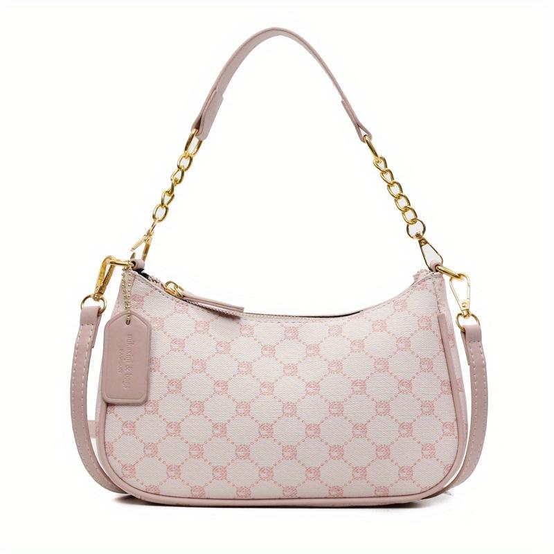 KaiTingu Dames Vintage Kunstleren Onderarmtas, Retro Geprinte Ketting Schouder Crossbody Portemonnee, Chique Kleurblok Dagelijkse Handtas voor Uitjes roze