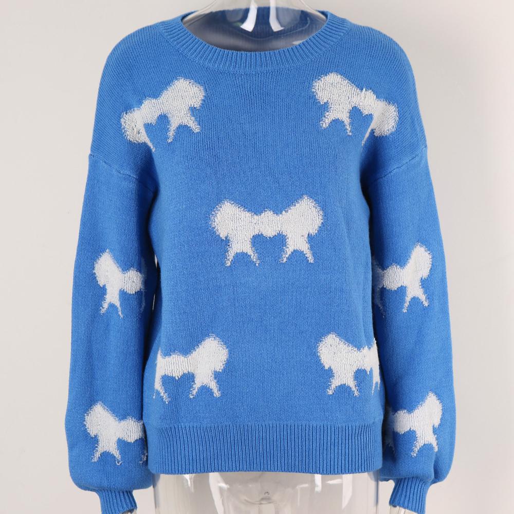Autumn and Winter Women's Pullover Round Neck Long Sleeve Knit Bowknot Sweater